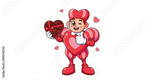 Cartoon Man Wearing Red Heart Costume.