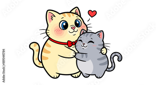 Two Cats Snuggling Together Cartoon Illustration.