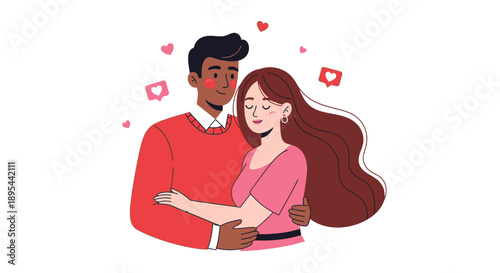 Illustration of Couple Embracing with Love.