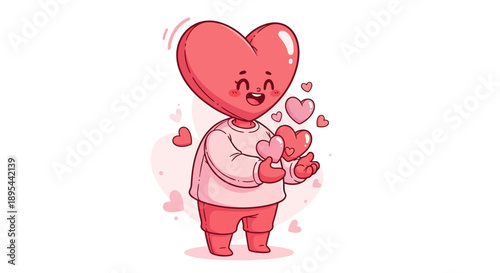 Cartoon Heart Character Holding Hearts.