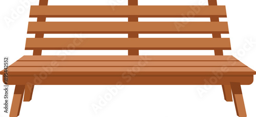 Simple wooden park bench isolated on transparent background, outdoor furniture illustration for leisure and relaxation in parks and gardens, comfortable seating
