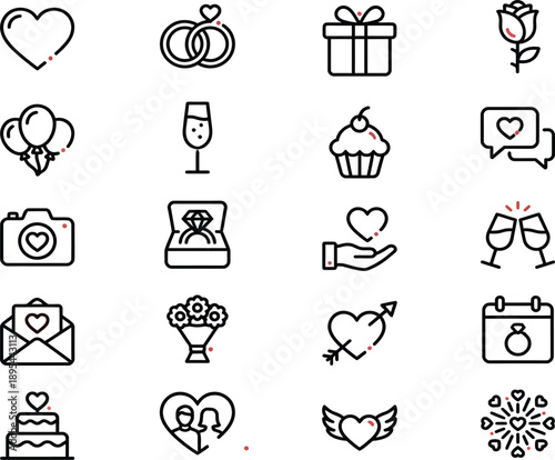 Collection  icons in a minimalist flat glyph style representing concepts like giving, celebration, surprise, loyalty programs, and secure presents