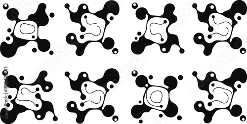Black Abstract Amoeba Silhouette Set Featuring Organic Blob Shapes Fluid Liquid Forms And Modern Bio Morphic Elements For Creative Design