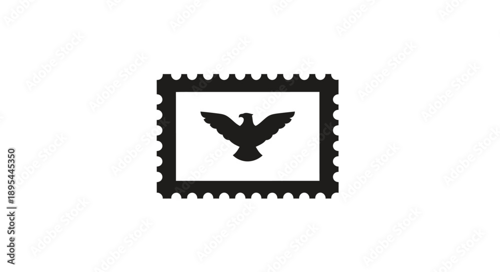 Fototapeta premium A black postage stamp featuring a silhouette of an eagle in flight