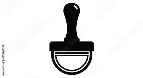 A simple black silhouette of a traditional rubber stamp