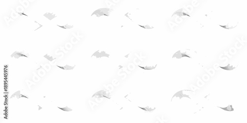 A flock of birds in flight against a stark white background