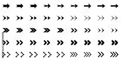 A series of black arrows pointing right varying in style and size