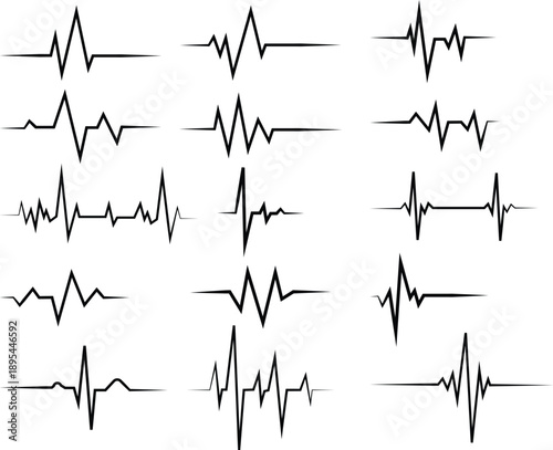 Heart rate frequency lines and cardiology pulse signal medical vector illustration