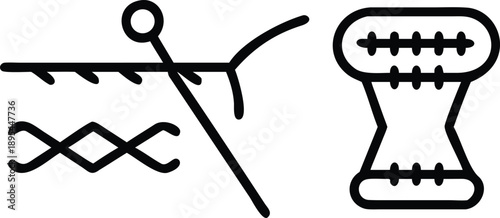 Medical surgical suture and suture thread vector illustration isolated icon set for healthcare procedures