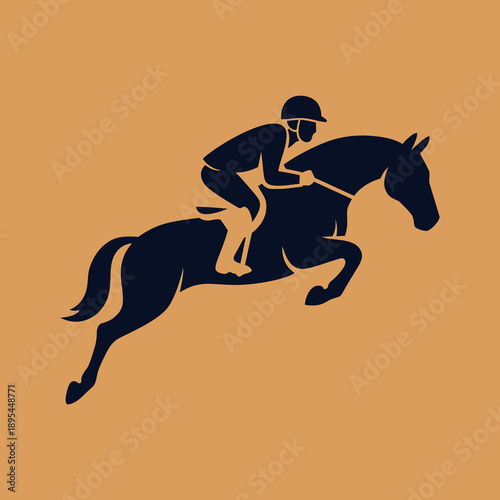 illustration of a person riding a jumping horse in blue