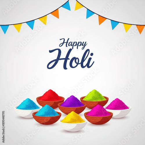 Colorful powders arranged in bowls celebrate the vibrant festival of Holi