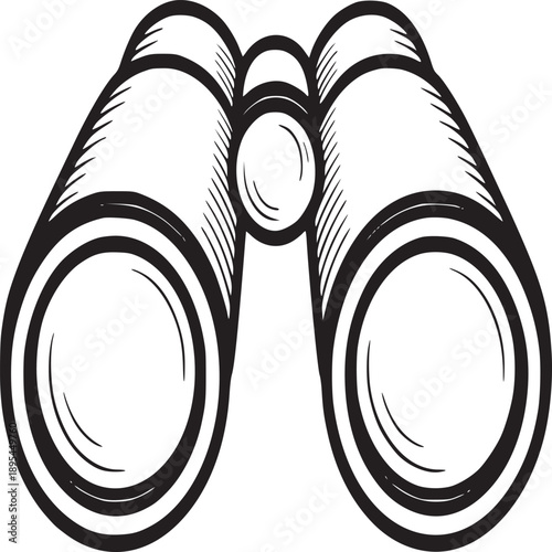 Illustration of binoculars with black outline on a white background for exploration or discovery concept