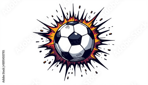 A dynamic vector illustration of a soccer ball surrounded by a vibrant explosion of colors