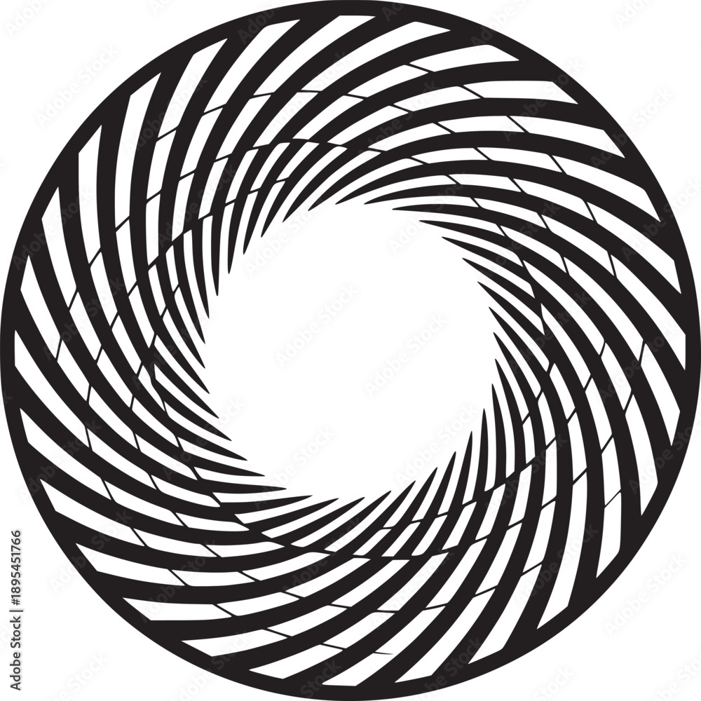 Obraz premium A black and white optical illusion of a circle with swirling lines creating a vortex effect design art