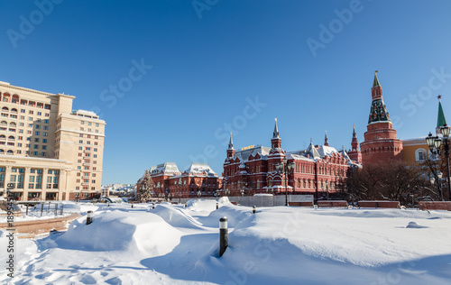 Moscow, Russia, Manezhnaya Square on a sunny winter day