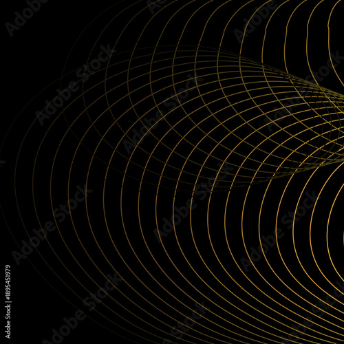 Abstract Golden Grid Pattern on Black Background, Geometric Waves of Light and Shadow, Modern Digital Art
