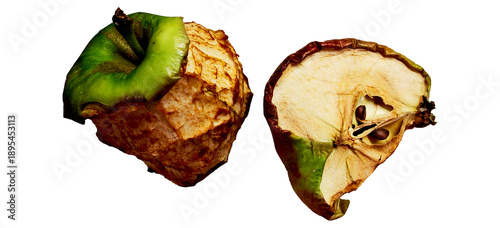 Obraz na plátně Wilted apple cores on transparent background, melancholic mood, symbolizing food