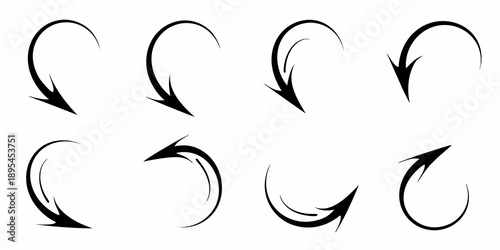 Arrangement of six black curved arrows showing cyclical or rotational movement