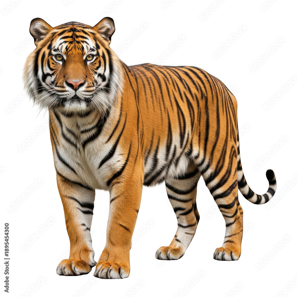 Obraz premium Majestic bengal tiger with distinct orange and black stripes, isolated on transparent background