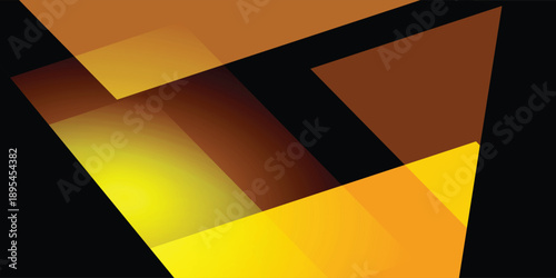 Abstract Warm Geometry – Layered Translucent Yellow and Orange Shapes on Black Background with Light Glow. A vibrant abstract composition featuring overlapping translucent triangles and parallelograms