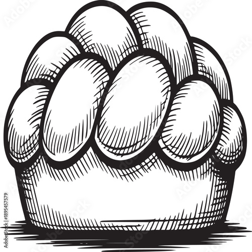 A detailed sketch of a braided loaf of bread with visible texture and shading on a white background