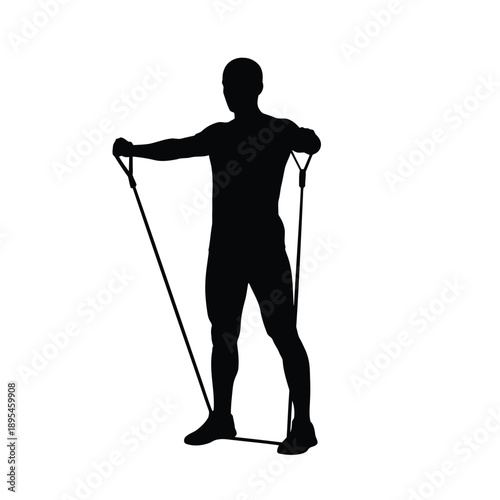 Home Workout Using Resistance Bands Silhouette Vector