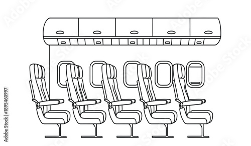 Vector illustration of multiple airplane seats in a row
