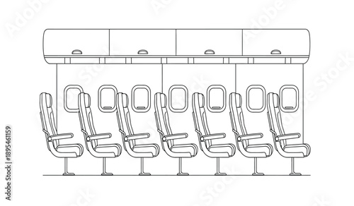 Vector illustration of a row of airplane seats in a line on for travel or aviation concepts