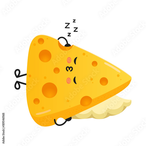 Cute cartoon cheese character sleeping deeply and snoring