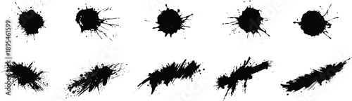 Hand Drawn Ink Blots and Abstract Vector Splashes Set, Grunge Ink Marks Isolated on  stock illustration.