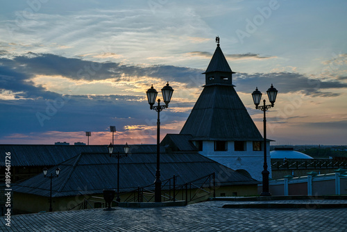 Russia. Kazan. The Kremlin at sunset. Preobrazhenskaya Tower.