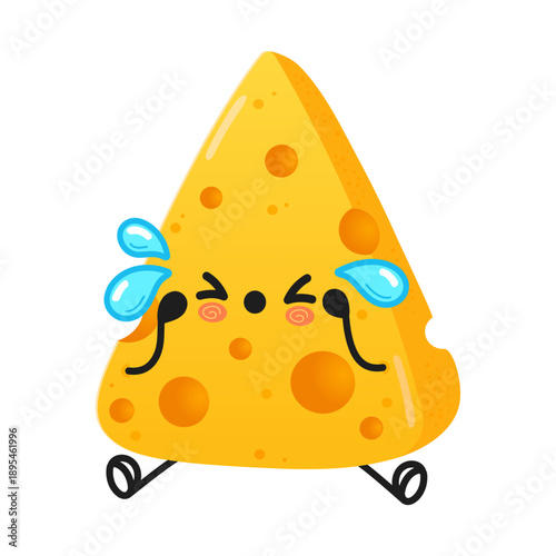 Crying cheese slice cartoon character expressing sadness