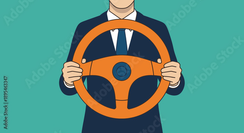 Businessman holding steering wheel