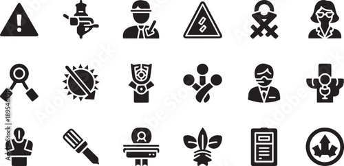 Set of Professional Industrial Safety Regulatory Compliance and Occupational Health Iconography for Corporate and Site Management