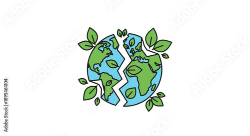 Earth Globe with Green Leaves Growing.