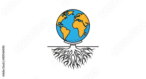 Cuadro en lienzo Earth Globe with Roots Growing Down.