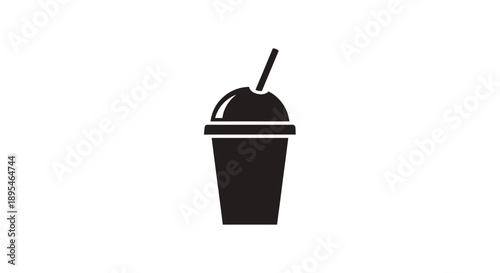 Simple black and white illustration of a drink with a straw
