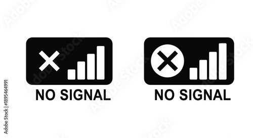 Two black rectangles displaying no signal icons a striking silhouette