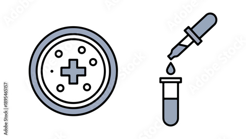 Medical experiment with plus sign and dropper isolated on white background, Vector, illustration