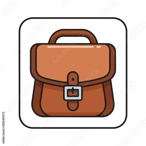 Brown leather briefcase icon with a buckle closure isolated on white background, Vector, illustration