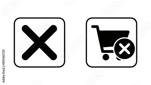 Shopping cart with a cross mark icon, indicating cancellation or removal isolated on white background, Vector, illustration