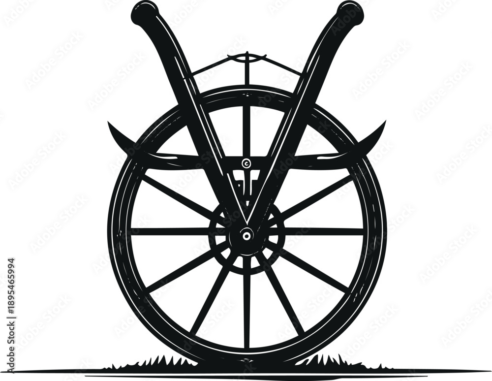 Fototapeta premium Black and white vector illustration of a farming plough, clean line art, flat design, no logo, isolated on white background 2