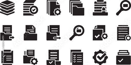 Corporate Data Management and Document Filing System Icon Set