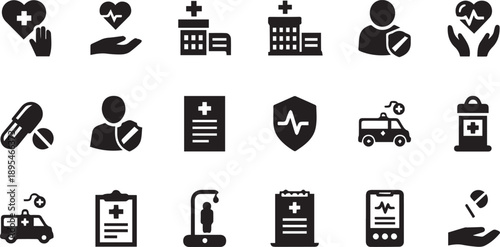 Comprehensive Healthcare Services and Medical Emergency Support Icon Set