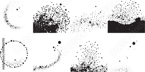 Brush set. Vector black paint brush spots, highlighter lines or felt-tip pen marker. Ink smudge abstract shape stains and smear set with texture