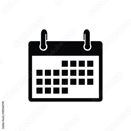 A black and white icon of a calendar with a simple design