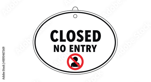 A black and white closed sign with a person silhouette