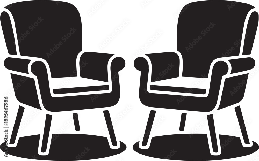 Fototapeta premium Two modern armchairs facing each other indoors with minimalist design and sleek lines