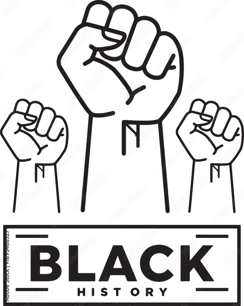 Fototapeta premium Black history month celebration with raised fists symbolizing power unity and resistance alongside bold text proclaiming