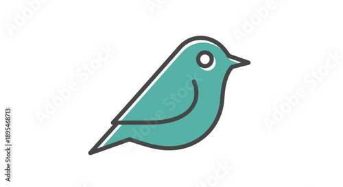 Simple illustration of a teal bird with a smile.